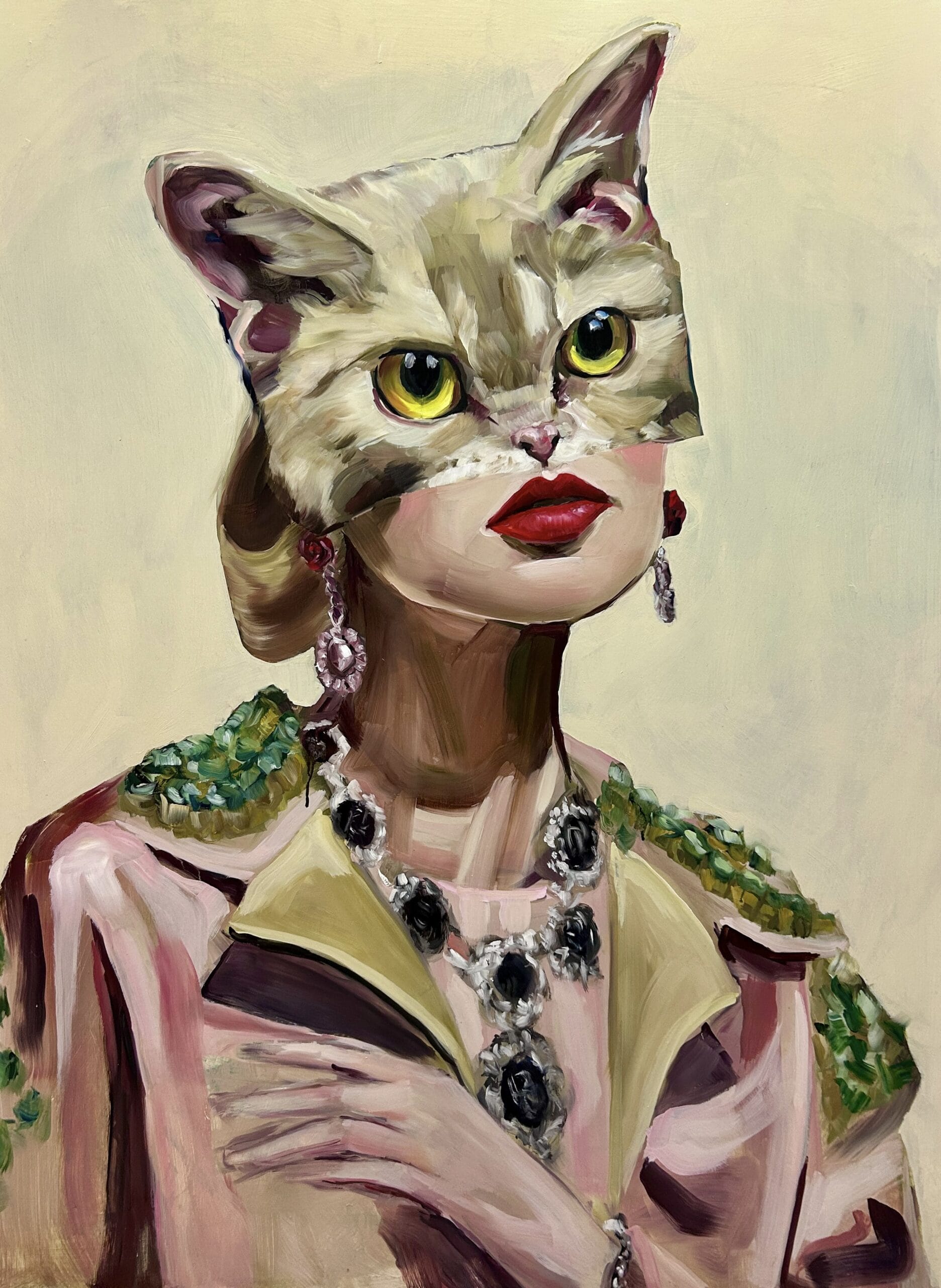 Maalattu henkilöhahmo, kissan kasvot, kirkkaat värit