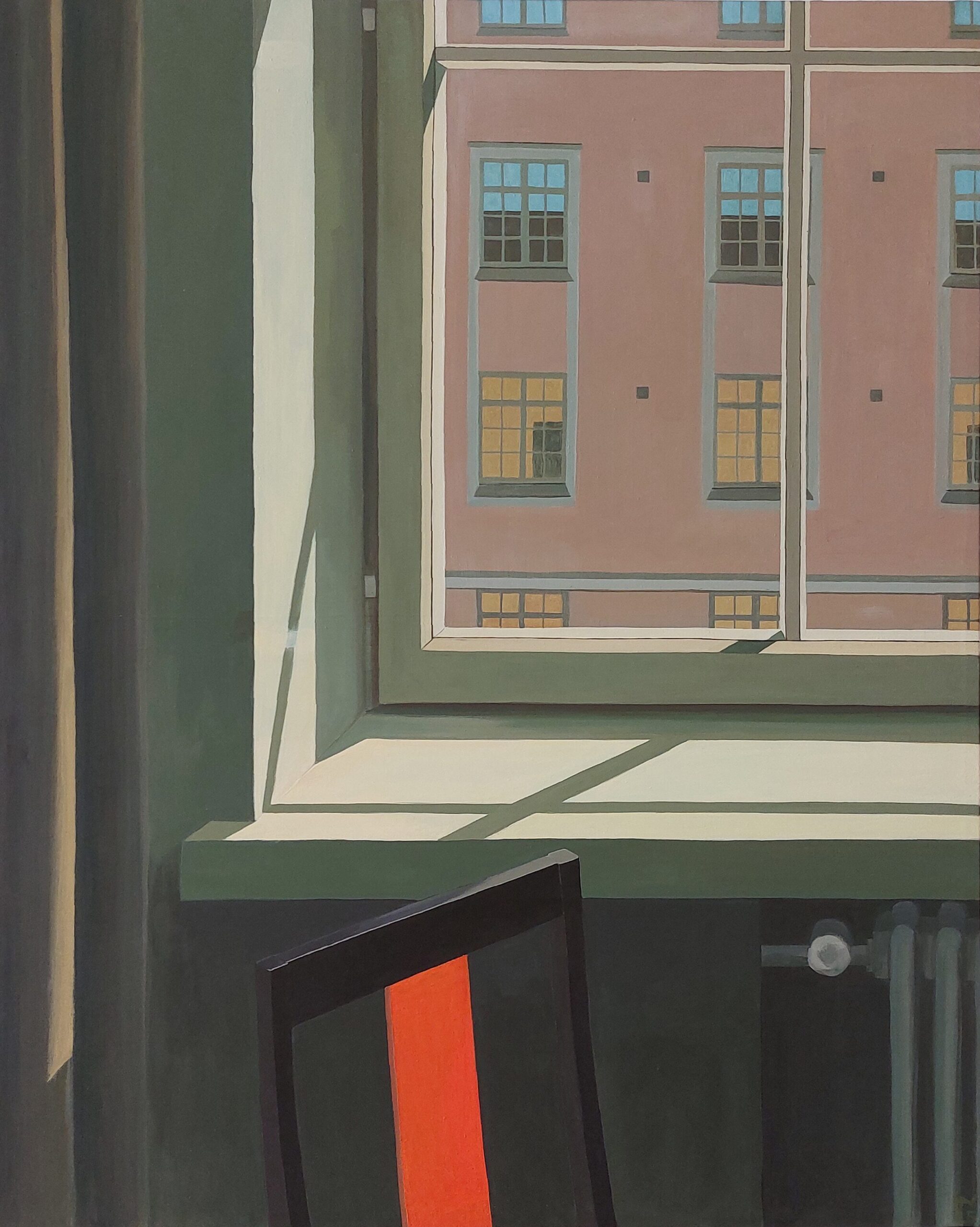 Ikkuna, varjot ja tuoli huoneessa