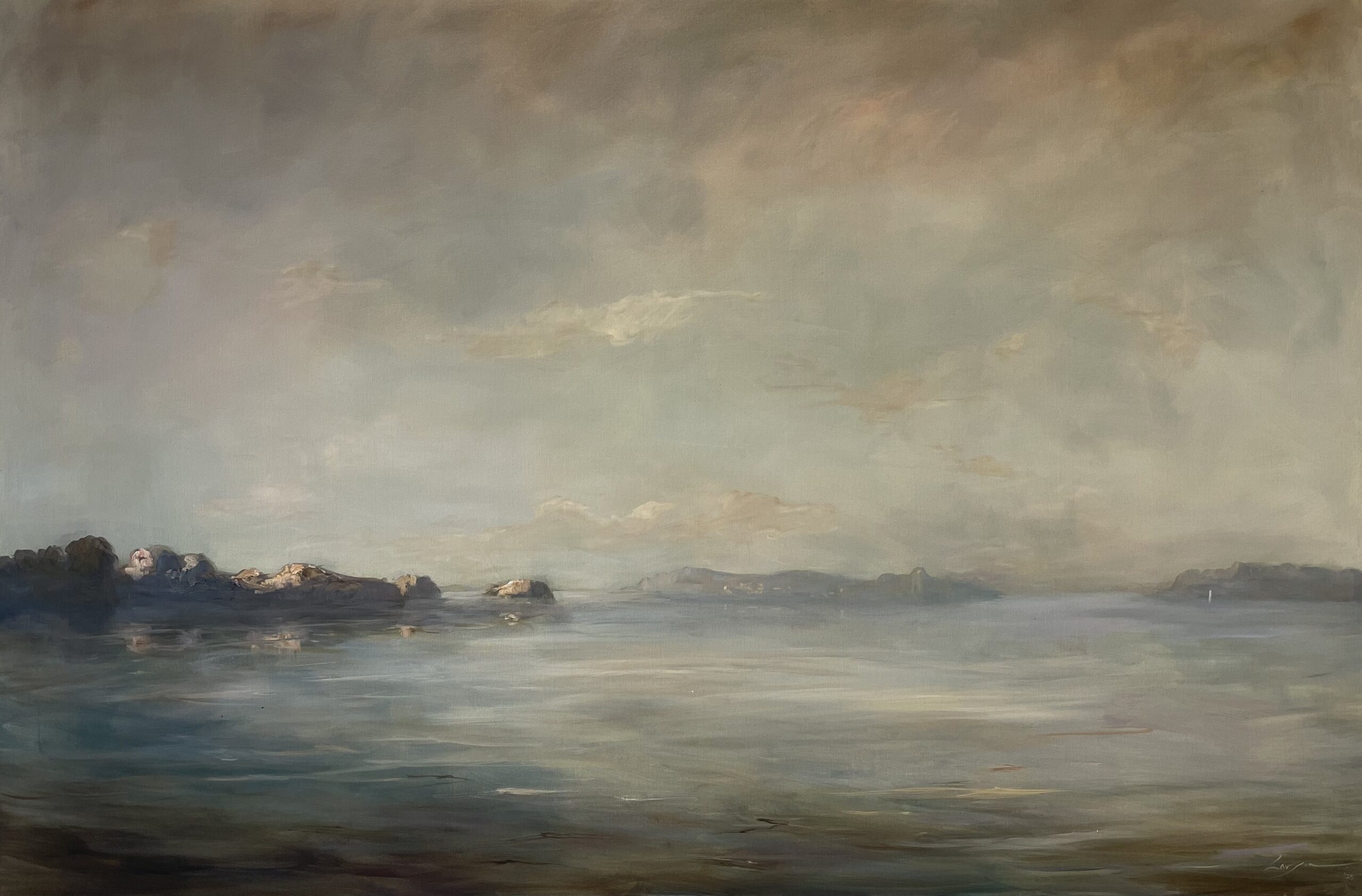 Seesteinen maisema, peilityyni järvi
