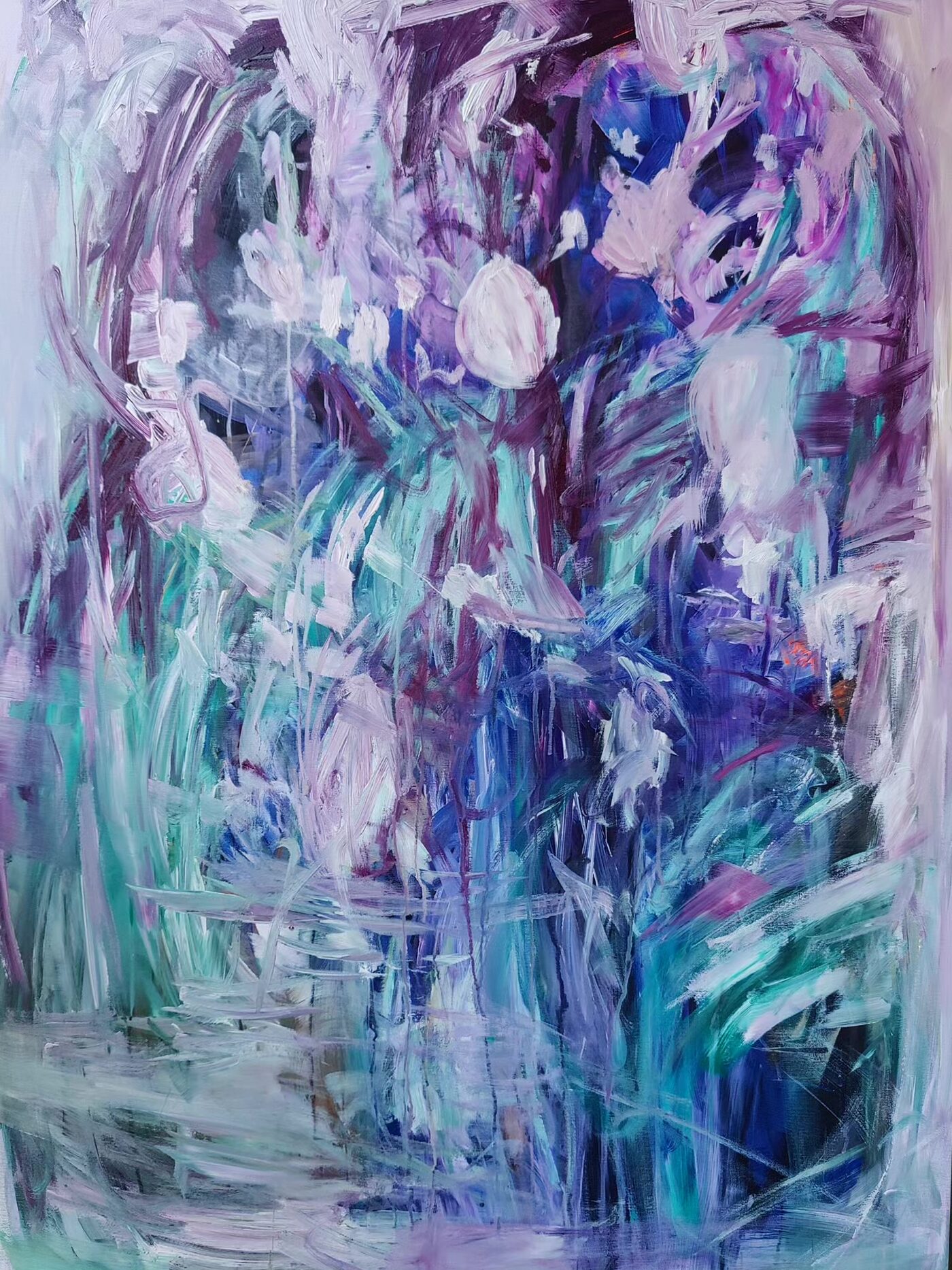 Abstrakti maalaus, violettia ja sinistä sävyä