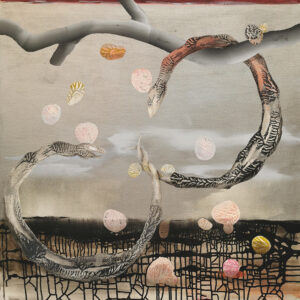 Abstrakti maalaus puun oksista ja lehdistä