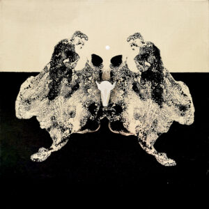 Symmetrinen abstrakti maalaus valkoisilla kuvioilla