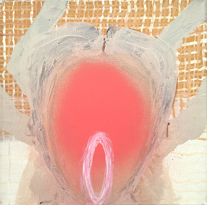 Abstrakti maalaus vaaleilla ja punaisilla sävyillä