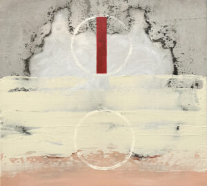 Abstrakti maalaus vaaleilla ja tummilla sävyillä.