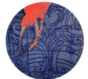 Abstrakti taideteos punainen ja sininen väreillä