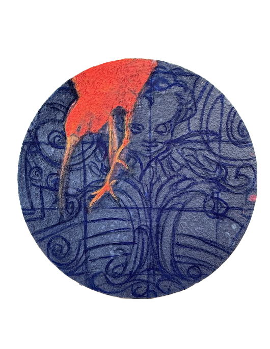 Abstrakti taideteos punainen ja sininen väreillä