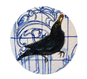 Kuvio mustarastaasta sinisellä taustalla