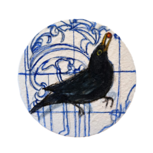 Kuvio mustarastaasta sinisellä taustalla