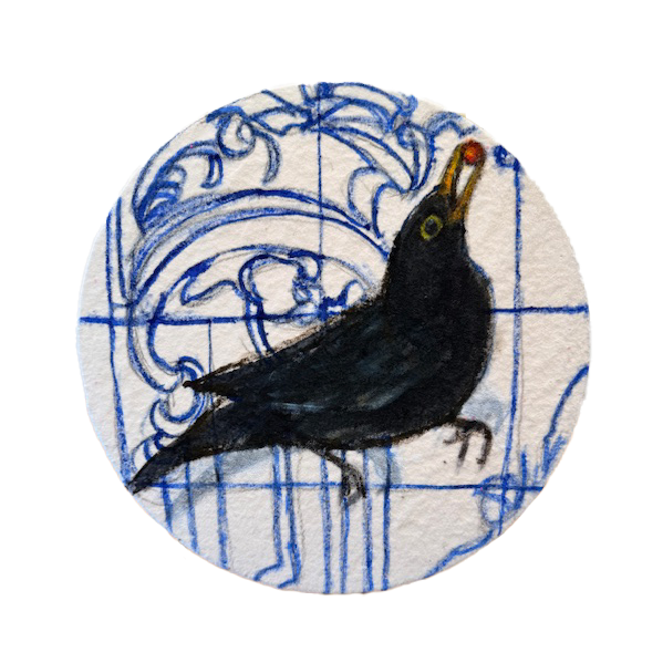 Kuvio mustarastaasta sinisellä taustalla