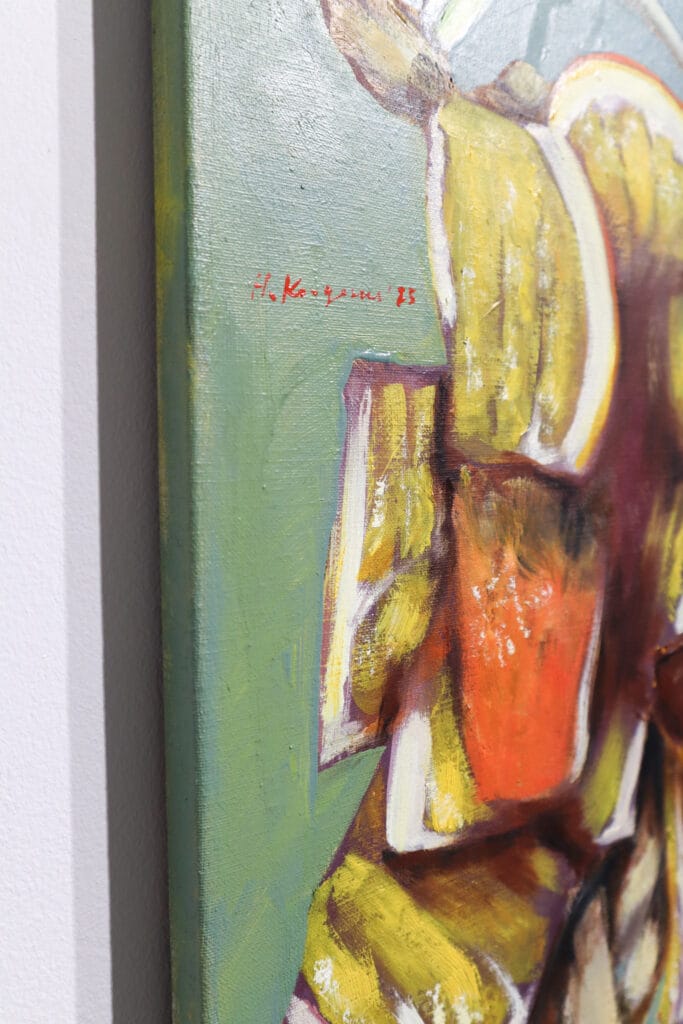 Värikäs moderni maalaus vihreällä taustalla