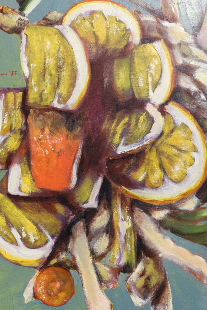 Maalaus sitrushedelmistä abstrakti tyyli.