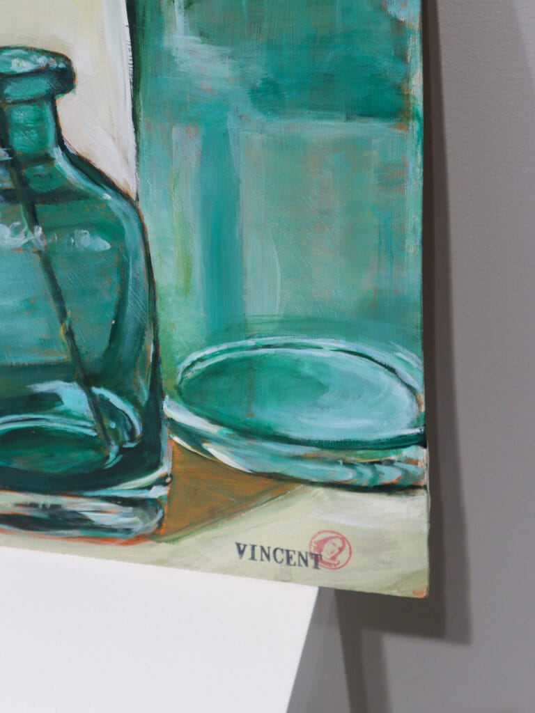 Vihreä pullo maalauksessa, Vincentin allekirjoitus.