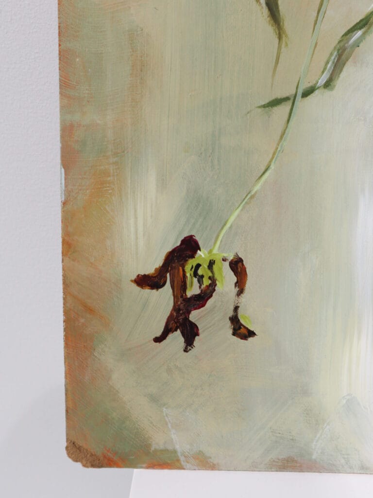 Vanhentunut kukka kuivalla varrella taustalla