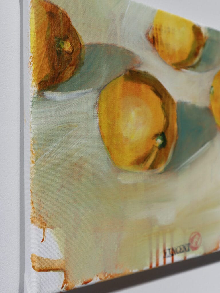 Moderni maalaus sitruunoista valkoisella taustalla