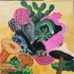 Värikäs abstrakti maalaus sienistä ja kasveista