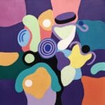 Abstrakti värikäs maalaus pyörein muotoin