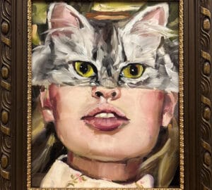 Yhdistekuva kasvoista ja kissasta kirkkain värein.