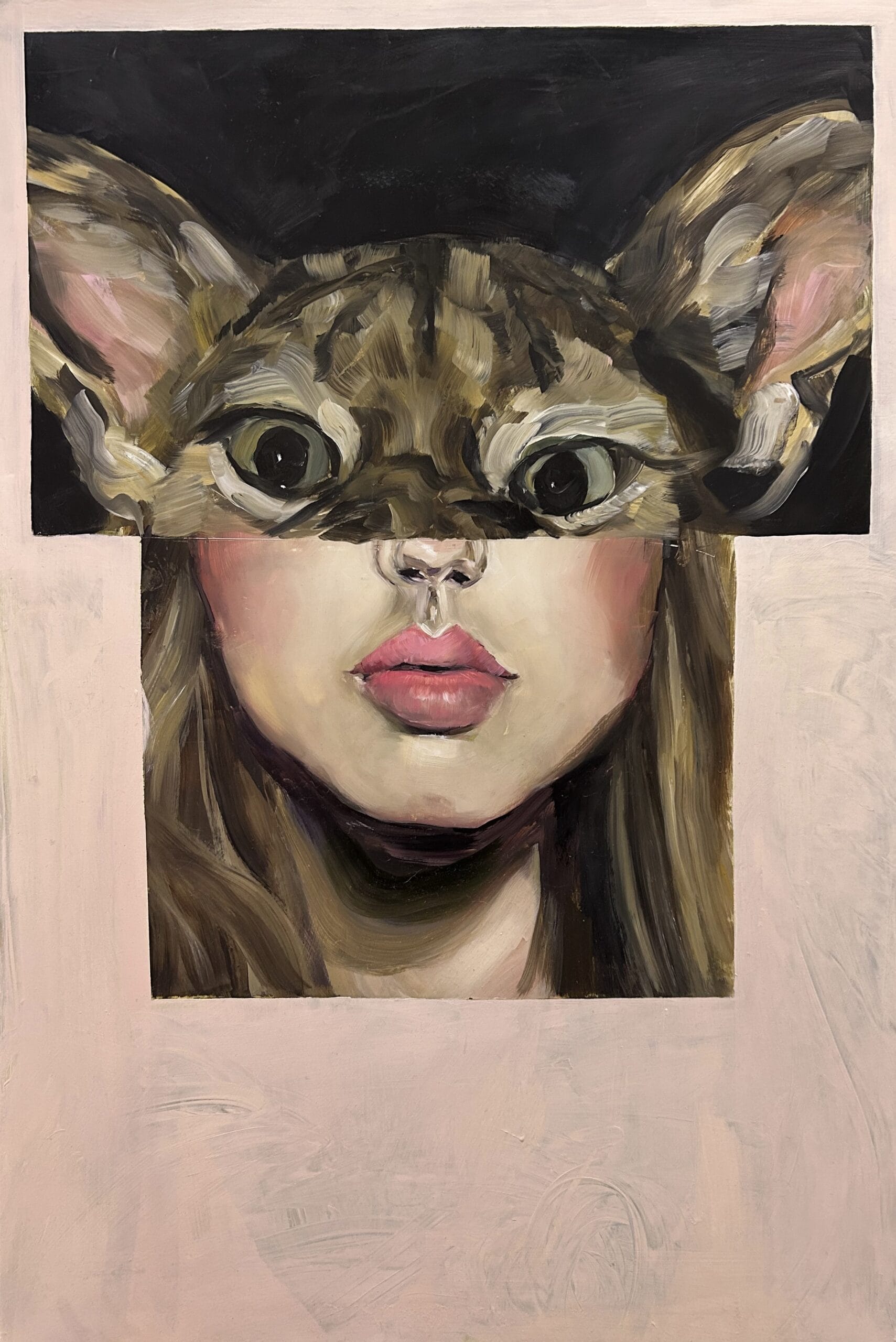 Muotokuva ihmisen ja kissan hybridistä maalauksessa