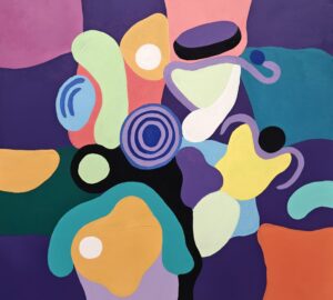 Abstrakti värikäs maalaus geometrisista muodoista