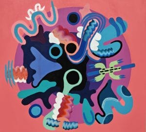 Abstrakti taide värikkäillä kuvioilla ja muodoilla