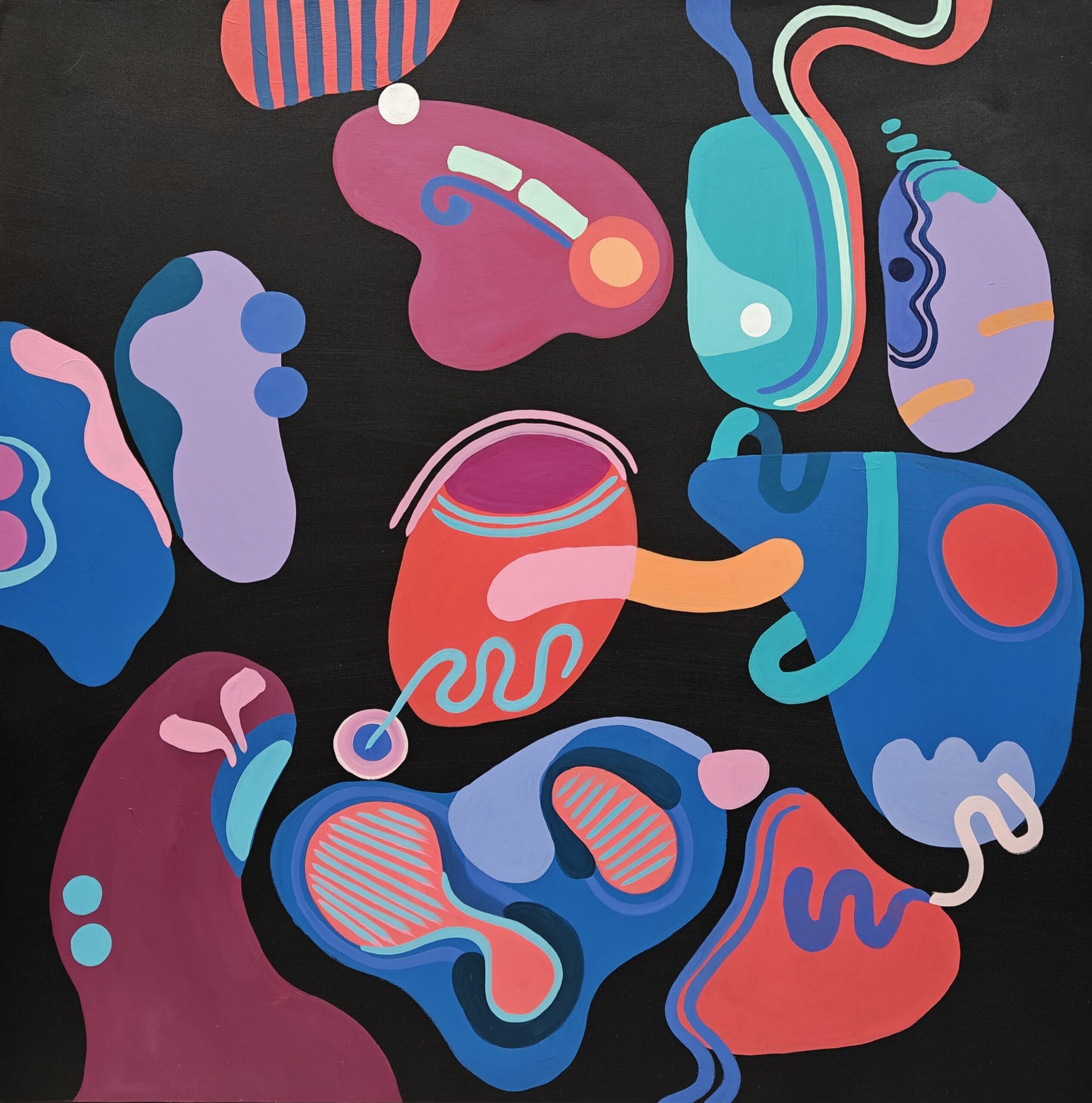 Abstrakti värikäs moderni taide mustalla taustalla.