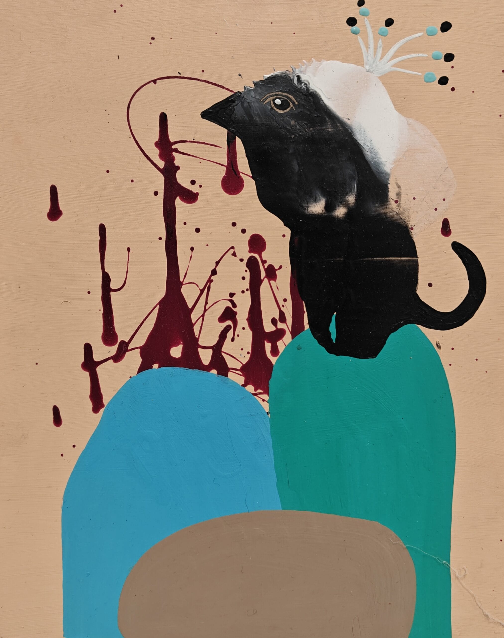 Abstrakti eläinmuotokuva taidekankaalla kirkkailla väreillä.