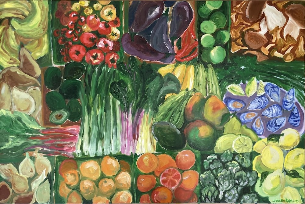 Vihanneksia ja hedelmiä värikkäässä järjestyksessä