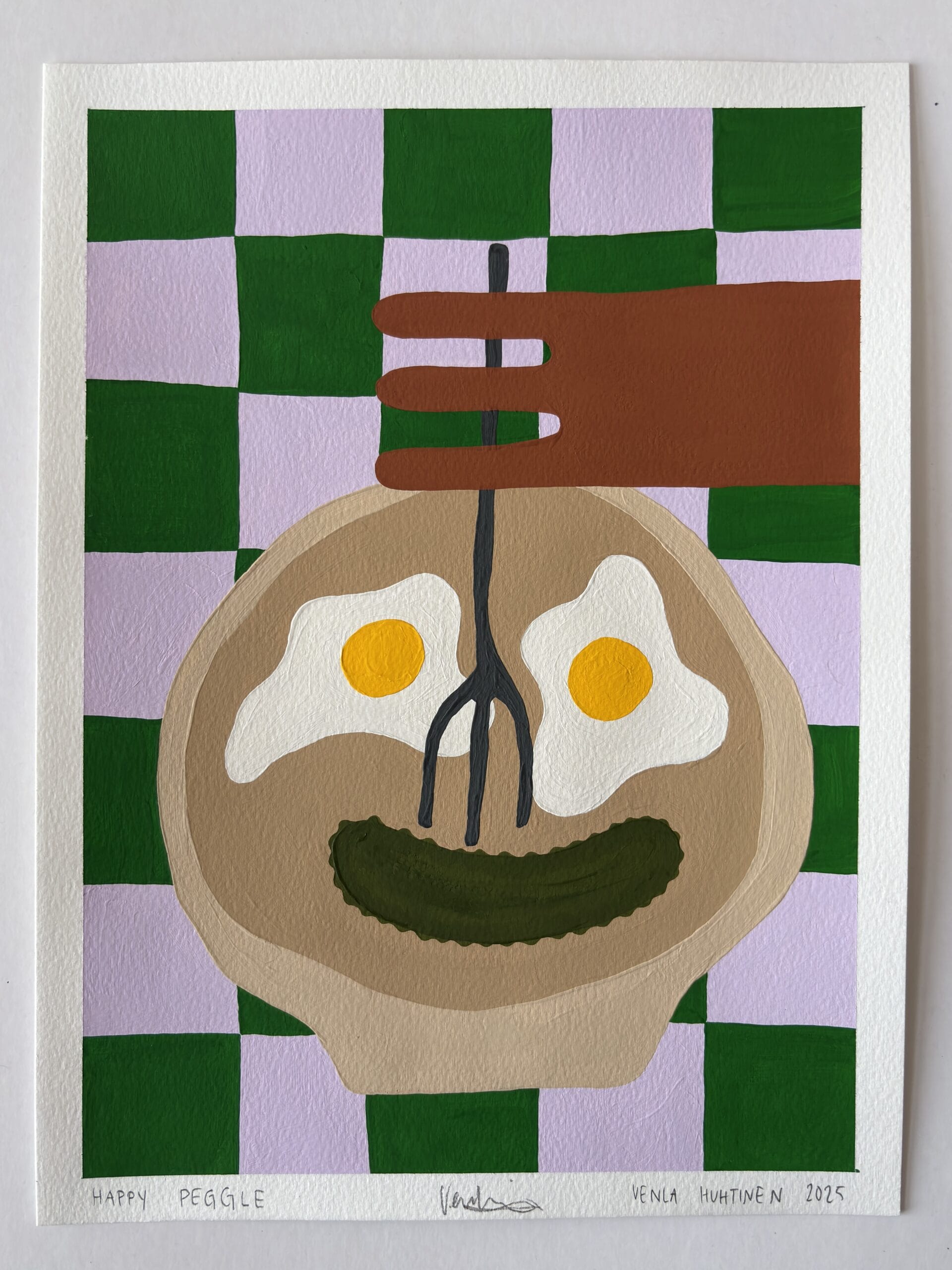 Maalaus lautasan munilla, haarukka ja tausta