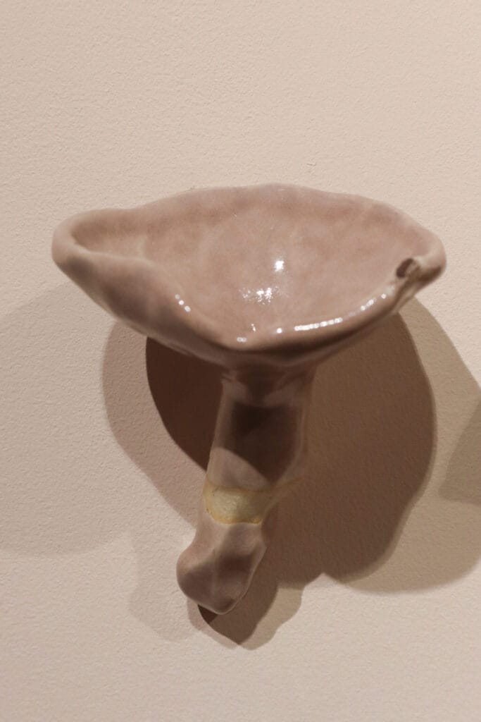 Vaaleanruskea keraaminen taide-esine seinällä