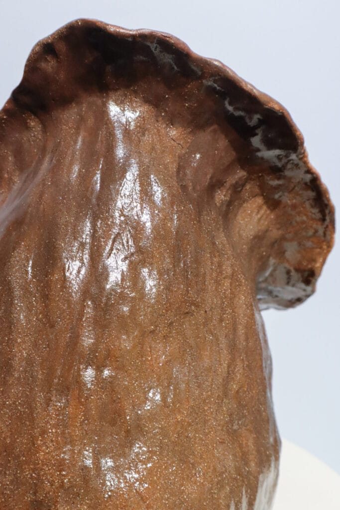 Lähikuva ruskeasta keraamisesta maljakosta