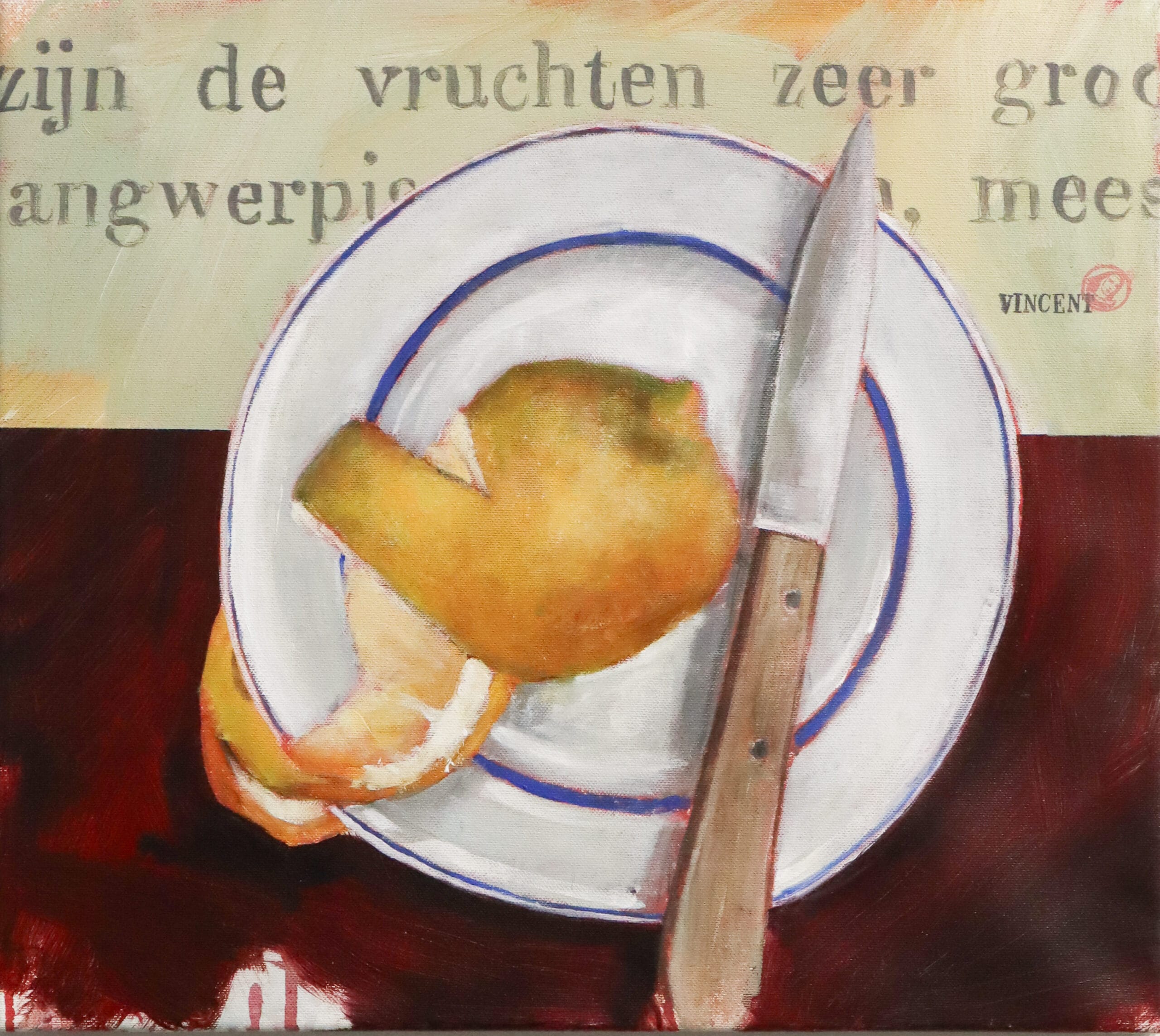 Lautasella sitruuna ja veitsi