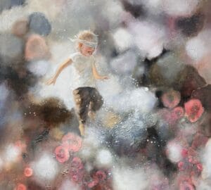 Lapsi sokkona taiteellisessa unenomaisessa maisemassa